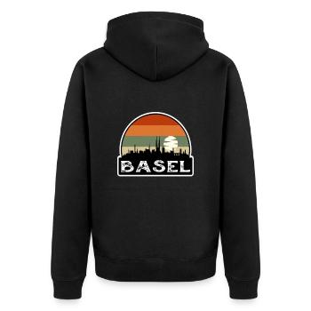 Basel Switzerland Flag Skyline Travel Souvenir - Unisex Premium Organic Zip Hoodie - black - Back - Nico (187cm)