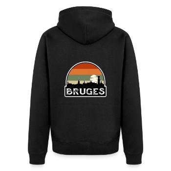 Bruges Belgium Flag Skyline Travel Souvenir - Unisex Premium Organic Zip Hoodie - black - Back - Nico (187cm)