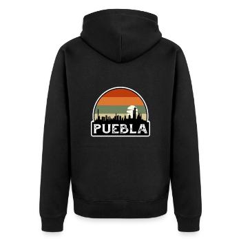 Puebla Mexico Flag Skyline Travel Souvenir - Unisex Premium Organic Zip Hoodie - black - Back - Nico (187cm)