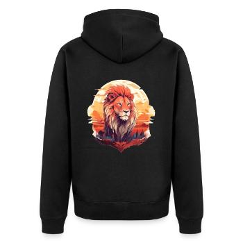 Stolzer Löwenkopf - Unisex Premium Bio Zip Hoodie - Schwarz - Hinten - Nico (187cm)
