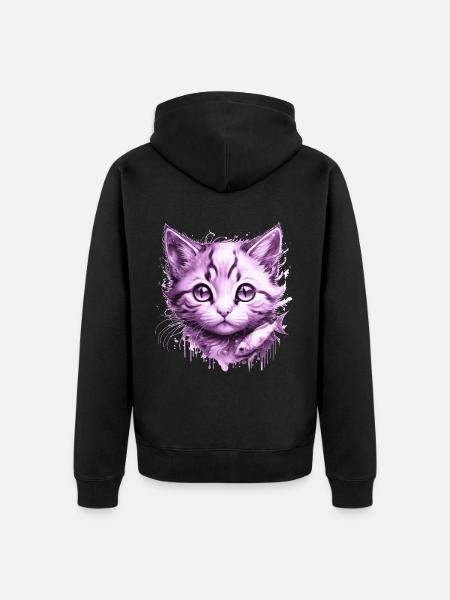 Purple Kitten with fish - Unisex Premium Organic Zip Hoodie - black