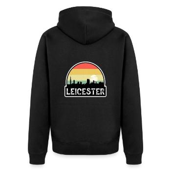 Leicester England Flag Skyline Travel Souvenir - Unisex Premium Organic Zip Hoodie - black - Back - Nico (187cm)
