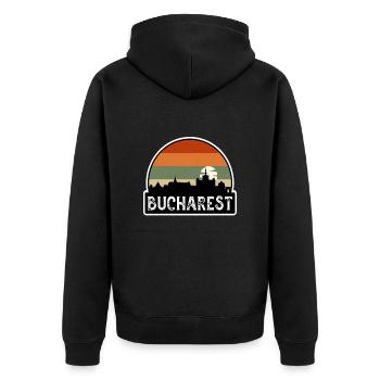 Bucharest Romania Flag Skyline Travel Souvenir - Unisex Premium Organic Zip Hoodie - black - Back - Nico (187cm)