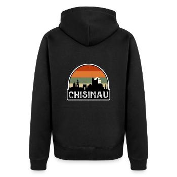 Chisinau Moldova Flag Skyline Travel Souvenir - Unisex Premium Organic Zip Hoodie - black - Back - Nico (187cm)