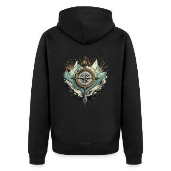 Compass Mountains Rocks - Unisex Premium Organic Zip Hoodie - black - Back - Nico (187cm)
