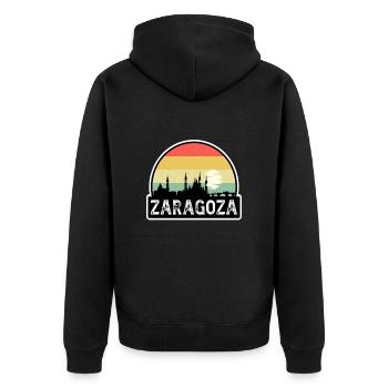 Zaragoza Spanien Flagge Skyline Reise-Souvenir - Unisex Premium Bio Zip Hoodie - Schwarz - Hinten - Nico (187cm)