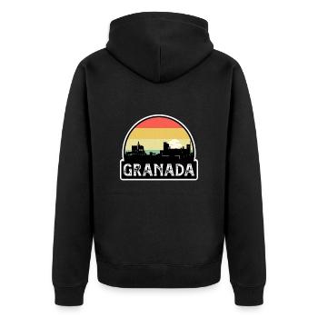 Granada Spanien Flagge Skyline Reisesouvenir - Unisex Premium Bio Zip Hoodie - Schwarz - Hinten - Nico (187cm)