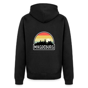Magdeburg Deutschland Flagge Skyline Reisesouvenir - Unisex Premium Bio Zip Hoodie - Schwarz - Hinten - Nico (187cm)