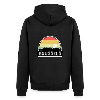 Brussels Belgium Flag Skyline Travel Souvenir - Unisex Premium Organic Zip Hoodie - black - Back - Nico (187cm)