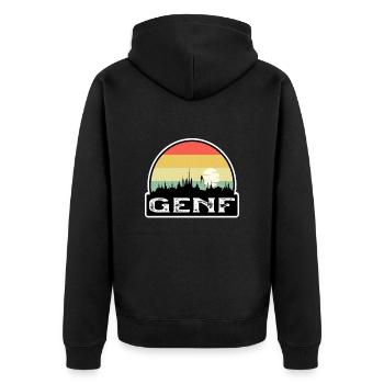 Genf Schweiz Flagge Skyline Reisesouvenir - Unisex Premium Bio Zip Hoodie - Schwarz - Hinten - Nico (187cm)
