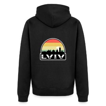 Lviv Ukraine Flag Skyline Souvenir de voyage - Veste à capuche bio Premium Unisexe - noir - Dos - Nico (187cm)