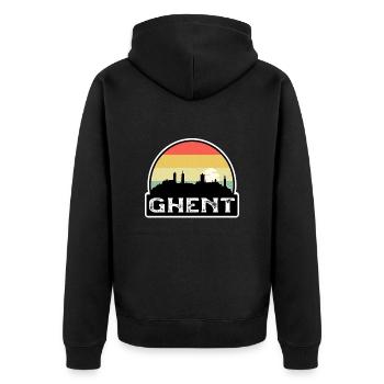 Gent Belgien Flagge Skyline Reisesouvenir - Unisex Premium Bio Zip Hoodie - Schwarz - Hinten - Nico (187cm)