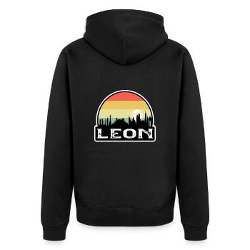 Leon Mexiko Flagge Skyline Reise-Souvenir - Unisex Premium Bio Zip Hoodie - Schwarz - Hinten - Nico (187cm)