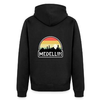 Medellin Kolumbien Flagge Skyline Reisesouvenir - Unisex Premium Bio Zip Hoodie - Schwarz - Hinten - Nico (187cm)