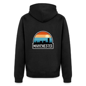 Manchester England Flagge Skyline Reisesouvenir - Unisex Premium Bio Zip Hoodie - Schwarz - Hinten - Nico (187cm)