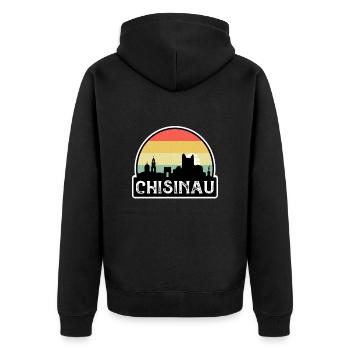 Chișinău Moldawien Flagge Skyline Reisesouvenir - Unisex Premium Bio Zip Hoodie - Schwarz - Hinten - Nico (187cm)