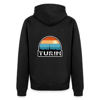 Turin Italien Flagge Skyline Reisesouvenir - Unisex Premium Bio Zip Hoodie - Schwarz - Hinten - Nico (187cm)