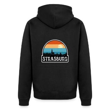 Strasbourg France Flag Skyline Souvenir de voyage - Veste à capuche bio Premium Unisexe - noir - Dos - Nico (187cm)