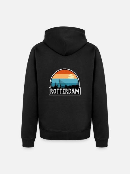 Rotterdam Netherlands Flag Skyline Travel Souvenir - Unisex Premium Organic Zip Hoodie - black