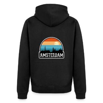 Amsterdam Niederlande Flagge Skyline Reisesouvenir - Unisex Premium Bio Zip Hoodie - Schwarz - Hinten - Nico (187cm)