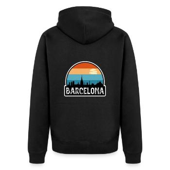 Barcelona Spain Flag Skyline Travel Souvenir - Unisex Premium Organic Zip Hoodie - black - Back - Nico (187cm)
