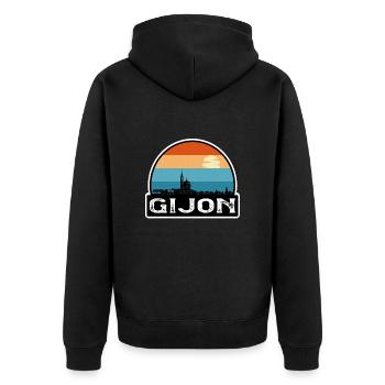 Gijon Spanien Flagge Skyline Reisesouvenir - Unisex Premium Bio Zip Hoodie - Schwarz - Hinten - Nico (187cm)