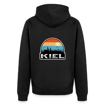 Kiel Germany Flag Skyline Travel Souvenir - Unisex Premium Organic Zip Hoodie - black - Back - Nico (187cm)