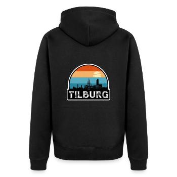 Tilburg Niederlande Flagge Skyline Reisesouvenir - Unisex Premium Bio Zip Hoodie - Schwarz - Hinten - Nico (187cm)