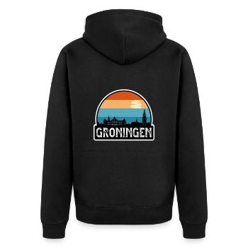 Groningen Niederlande Flagge Skyline Reisesouvenir - Unisex Premium Bio Zip Hoodie - Schwarz - Hinten - Nico (187cm)