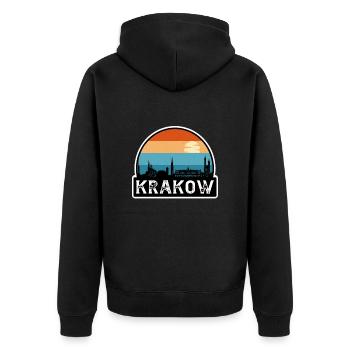 Krakau Polen Flagge Skyline Reisesouvenir - Unisex Premium Bio Zip Hoodie - Schwarz - Hinten - Nico (187cm)