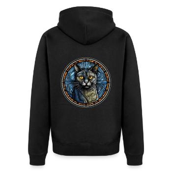 Chartreux Cat Breed Watercolor Glass - Unisex Premium Organic Zip Hoodie - black - Back - Nico (187cm)