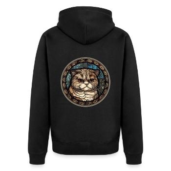Scottish Fold Katzenrasse Aquarellglas - Unisex Premium Bio Zip Hoodie - Schwarz - Hinten - Nico (187cm)