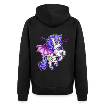 Einhorn Halloween Fledermaus - Unisex Premium Bio Zip Hoodie - Schwarz - Hinten - Nico (187cm)