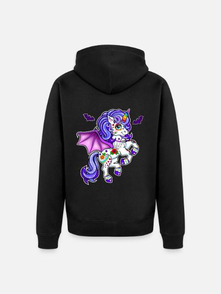 Einhorn Halloween Fledermaus - Unisex Premium Bio Zip Hoodie - Schwarz