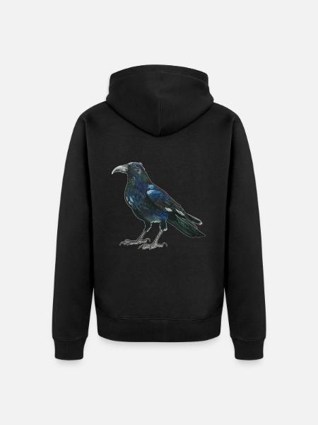 Rabe Krähe mit leicht bläulich grünen Federn - Unisex Premium Bio Zip Hoodie - Schwarz
