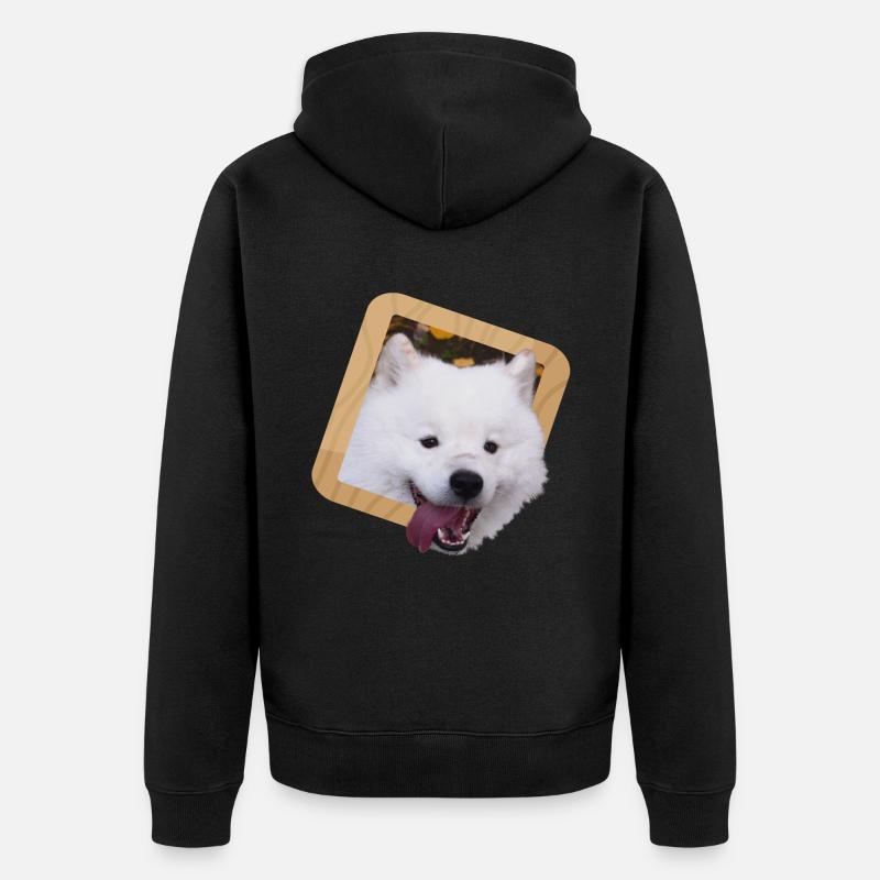 Chiot Samoyède dans un cadre - Veste à capuche bio Premium Unisexe - noir