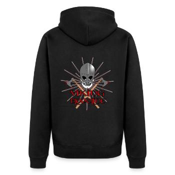 Wikinger Schädel Krieger - Unisex Premium Bio Zip Hoodie - Schwarz - Hinten - Nico (187cm)