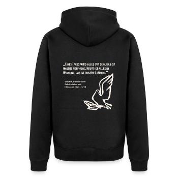 Zitat französischer Philosoph Illusion Wahrnehmung - Unisex Premium Bio Zip Hoodie - Schwarz - Hinten - Nico (187cm)