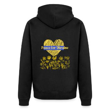 Peace for Ukraine Stop War - Unisex Premium Bio Zip Hoodie - Schwarz - Hinten - Nico (187cm)