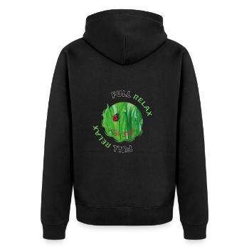 Volle Entspannung wohltuend - Unisex Premium Bio Zip Hoodie - Schwarz - Hinten - Nico (187cm)
