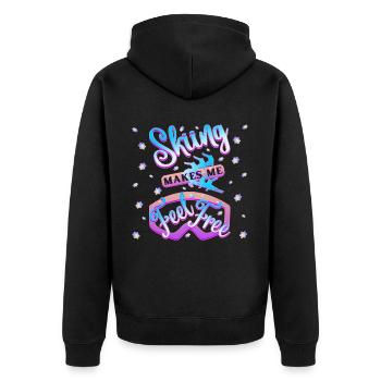 Beim Skifahren fühle ich mich frei – 1 - Unisex Premium Bio Zip Hoodie - Schwarz - Hinten - Nico (187cm)