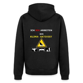 Klima- Aktivist Klimakleber - Unisex Premium Bio Zip Hoodie - Schwarz - Hinten - Nico (187cm)