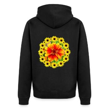 bunte Blume mit Sonnenblumen, Blumenranke, blumig - Unisex Premium Bio Zip Hoodie - Schwarz - Hinten - Nico (187cm)