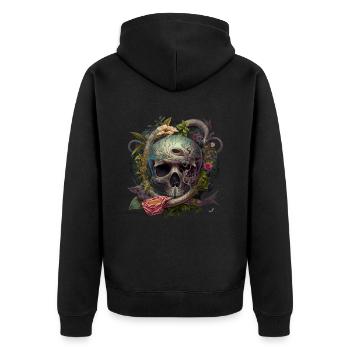 Totenkopf - Blumen ∞ Skull Floral Design - Unisex Premium Bio Zip Hoodie - Schwarz - Hinten - Nico (187cm)