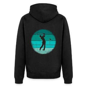 Golf Golfer Golfen Vintage Golfspieler - Unisex Premium Bio Zip Hoodie - Schwarz - Hinten - Nico (187cm)
