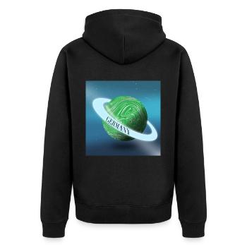 German World - Unisex Premium Bio Zip Hoodie - Schwarz - Hinten - Nico (187cm)