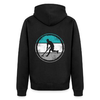 Hockeyspieler Retro Hockey Feldhockey - Unisex Premium Bio Zip Hoodie - Schwarz - Hinten - Nico (187cm)