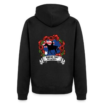 Anzac Day 25 April - Unisex Premium Organic Zip Hoodie - black - Back - Nico (187cm)