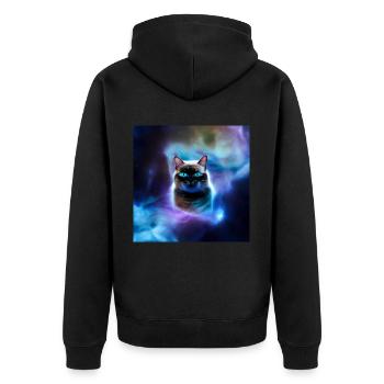 Katze im Weltraum - Unisex Premium Bio Zip Hoodie - Schwarz - Hinten - Nico (187cm)