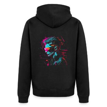 Internet Hacker - Unisex Premium Bio Zip Hoodie - Schwarz - Hinten - Nico (187cm)